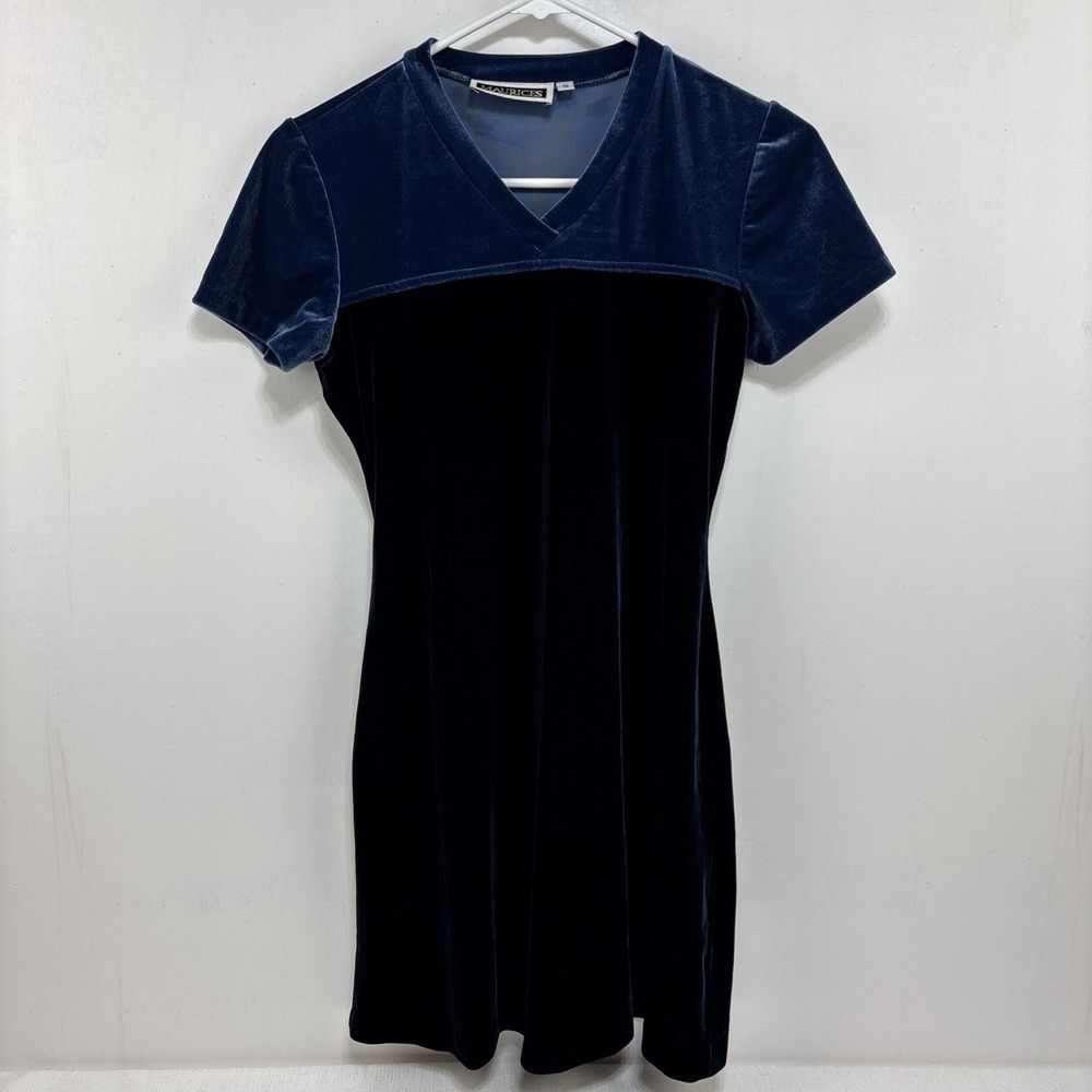 90s Maurices Velvet Mini Dress Womens S Blue Navy Excellent Colorblock 90s Style